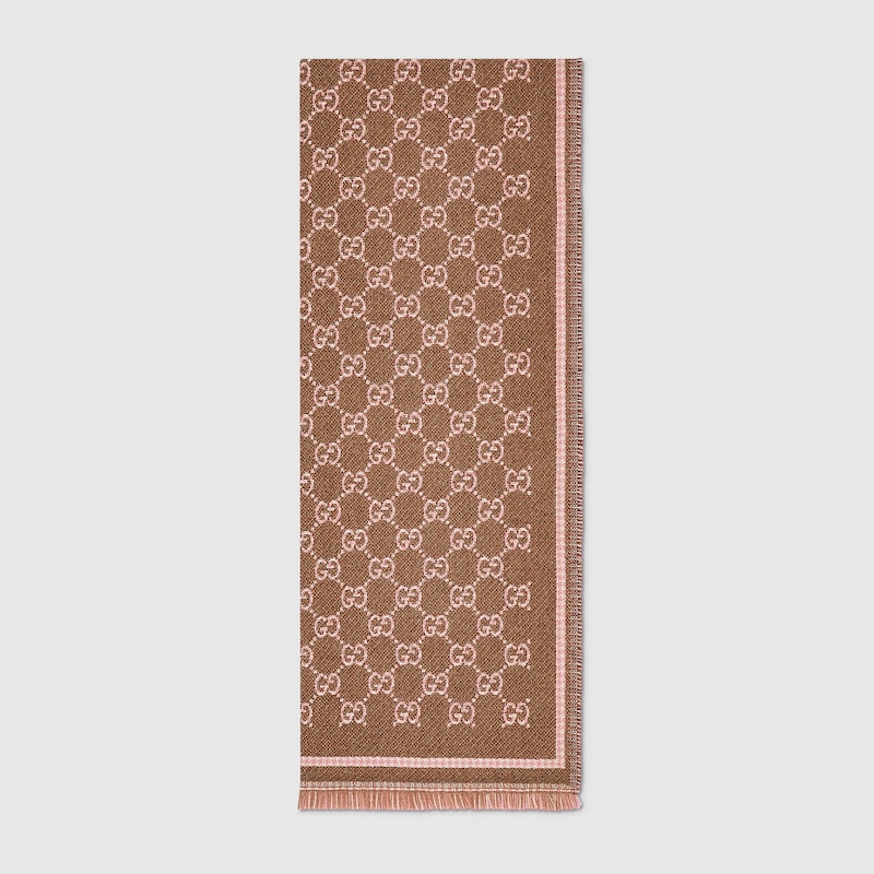 Gucci Gg Wool Scarf In Brown