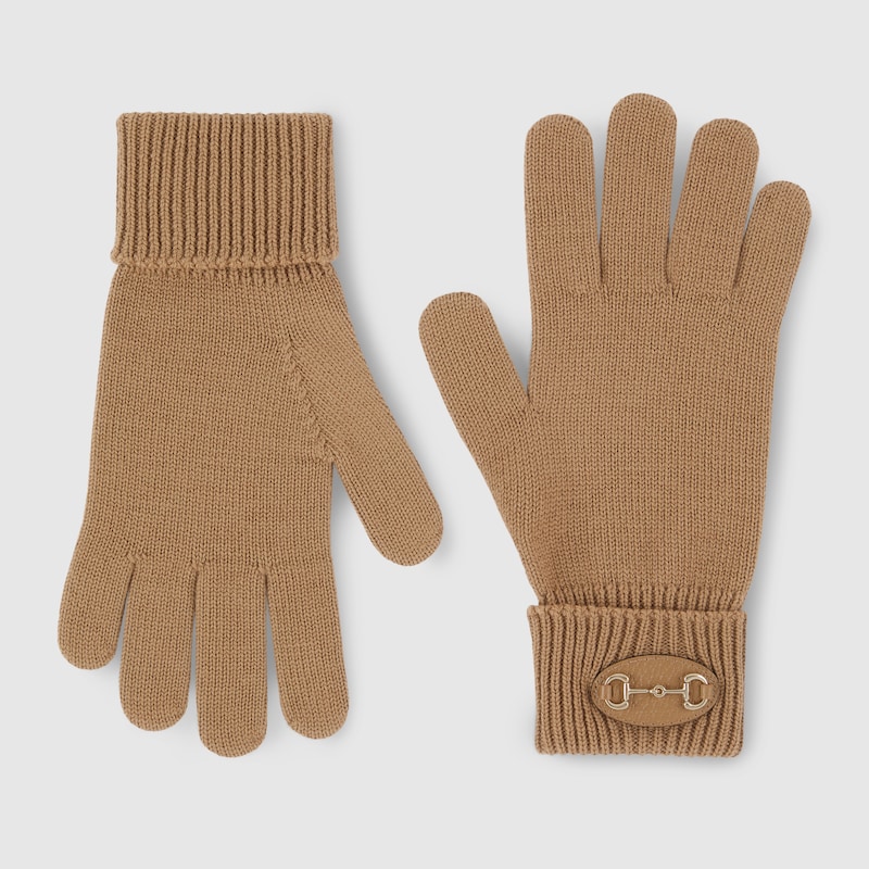 Gucci Wool Gloves With Horsebit In Sand
