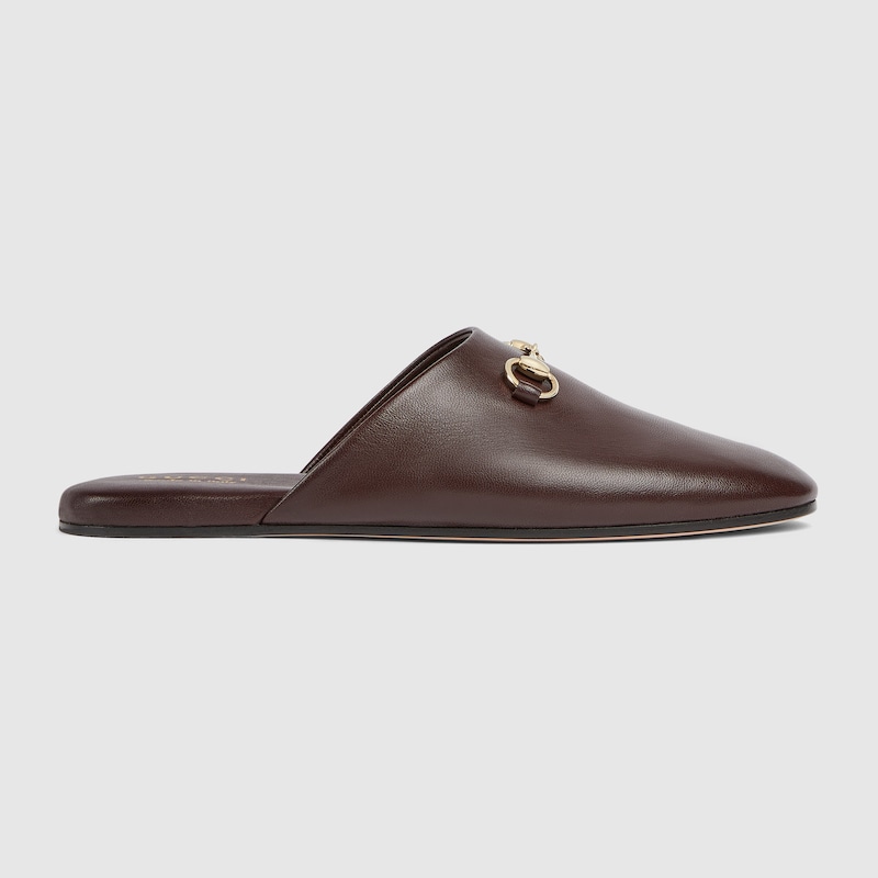 Gucci Annette Leather Flat Mules In Brown