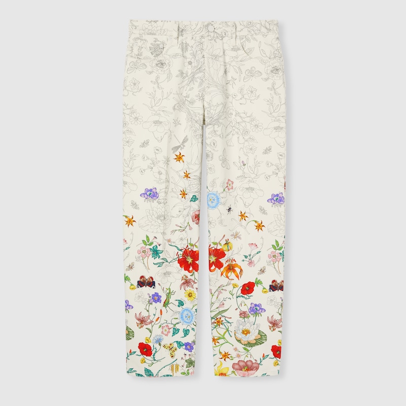 Printed denim pants
