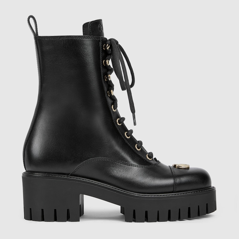 Gucci Women's Lace-up Ankle Boot With Gg In Black