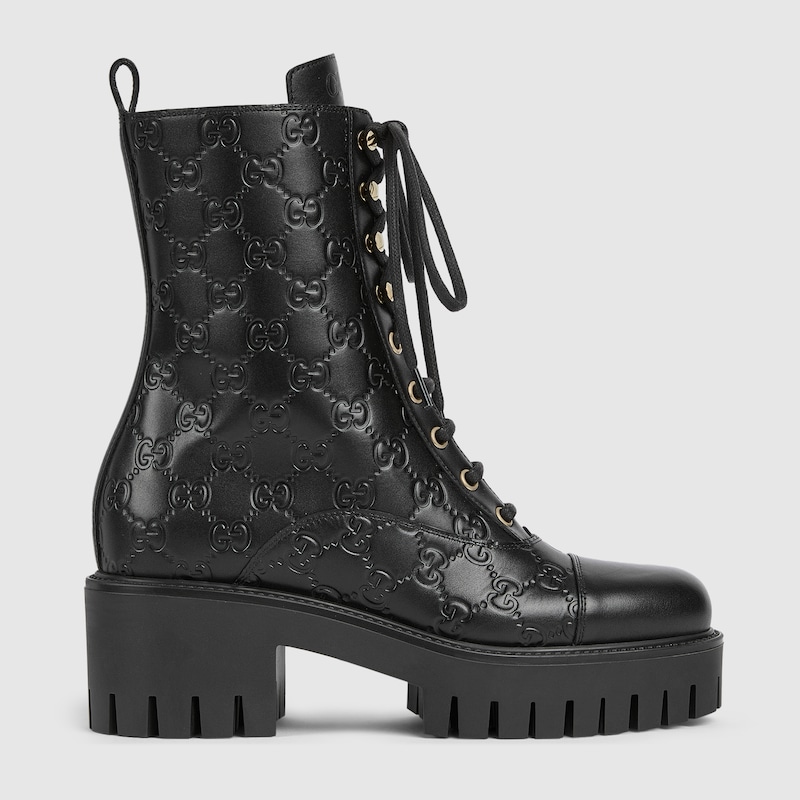 Gucci Women's Lace-up Ankle Boot With Gg In Black