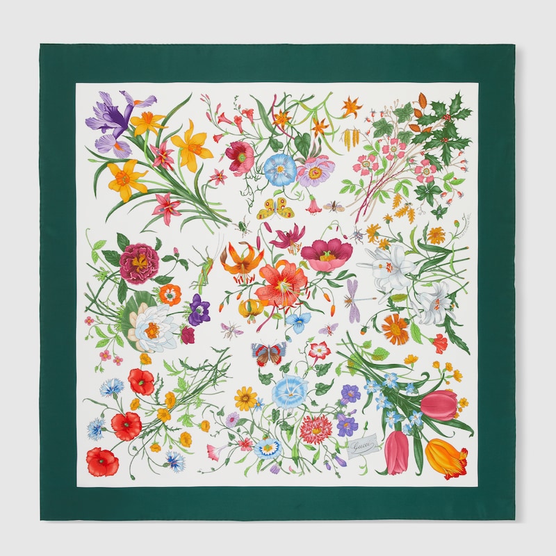 Gucci Vierecktuch Aus Seidentwill Mit Flora-print In Multi