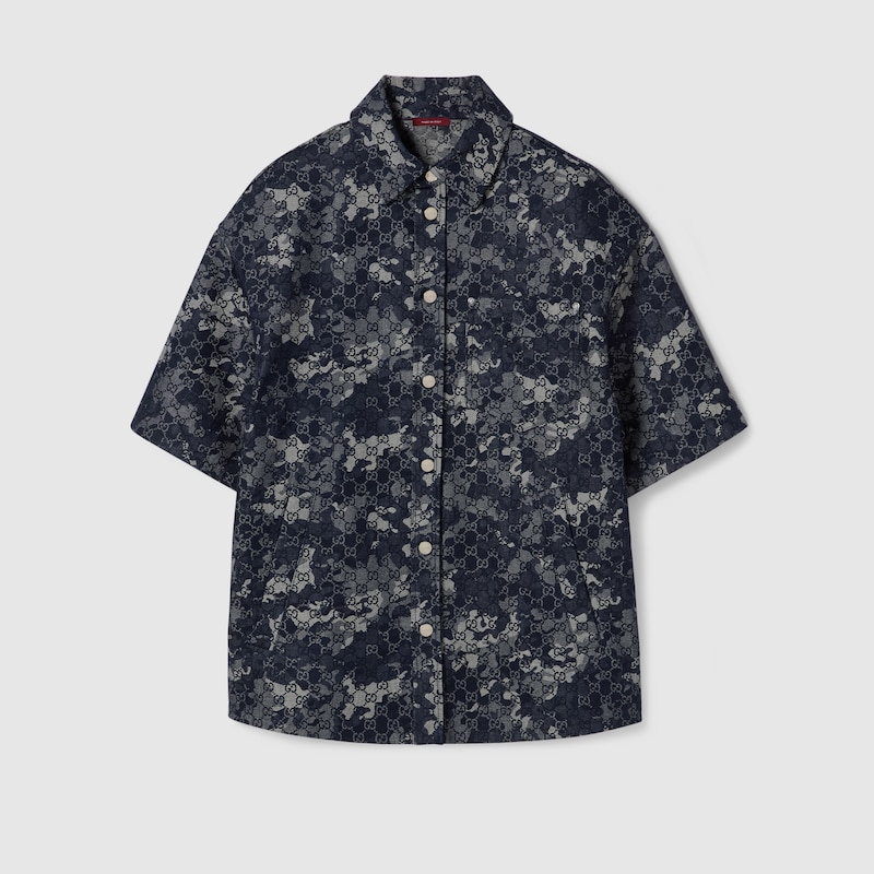 Gucci Gg Jacquard Denim Shirt In Blue
