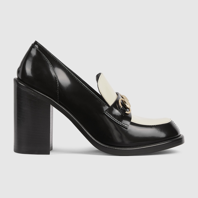 Gucci Stylish Two-tone Loafers Block Heel In Black