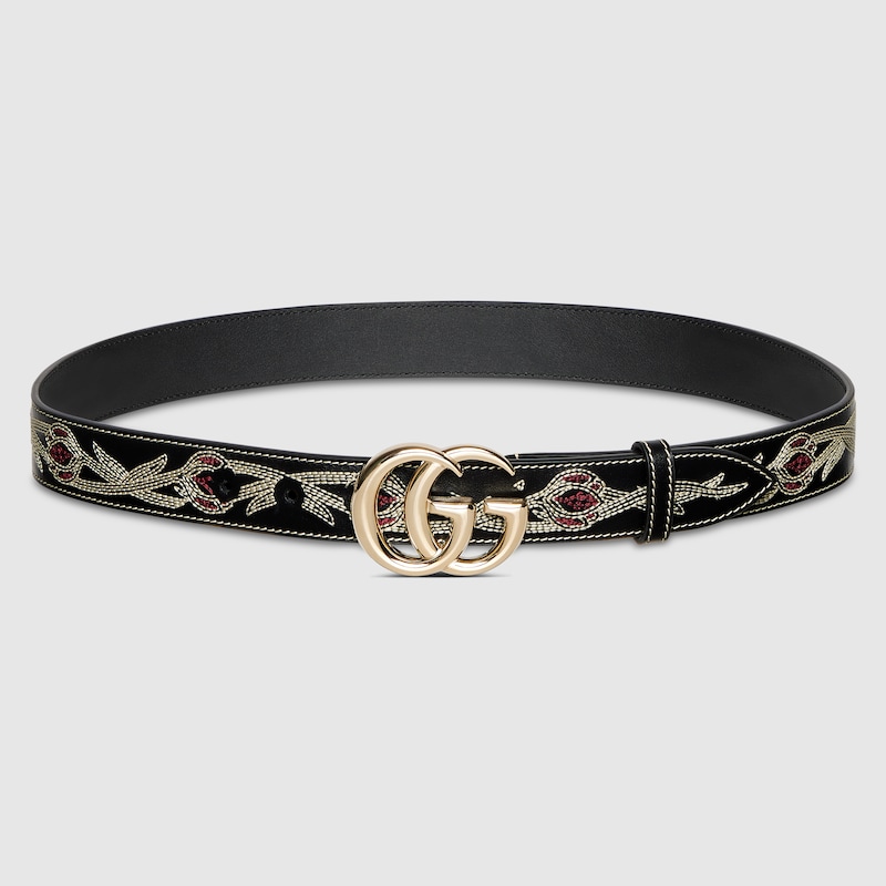 Gucci Gg Marmont Thin Belt In Black