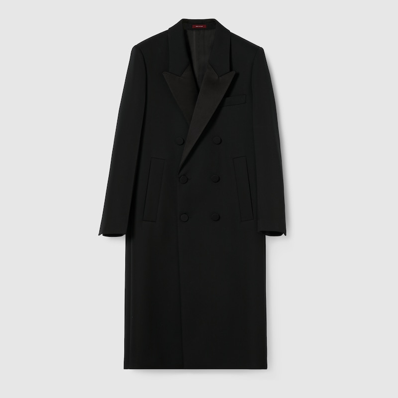 Gucci Double Wool And Satin Coat In Black