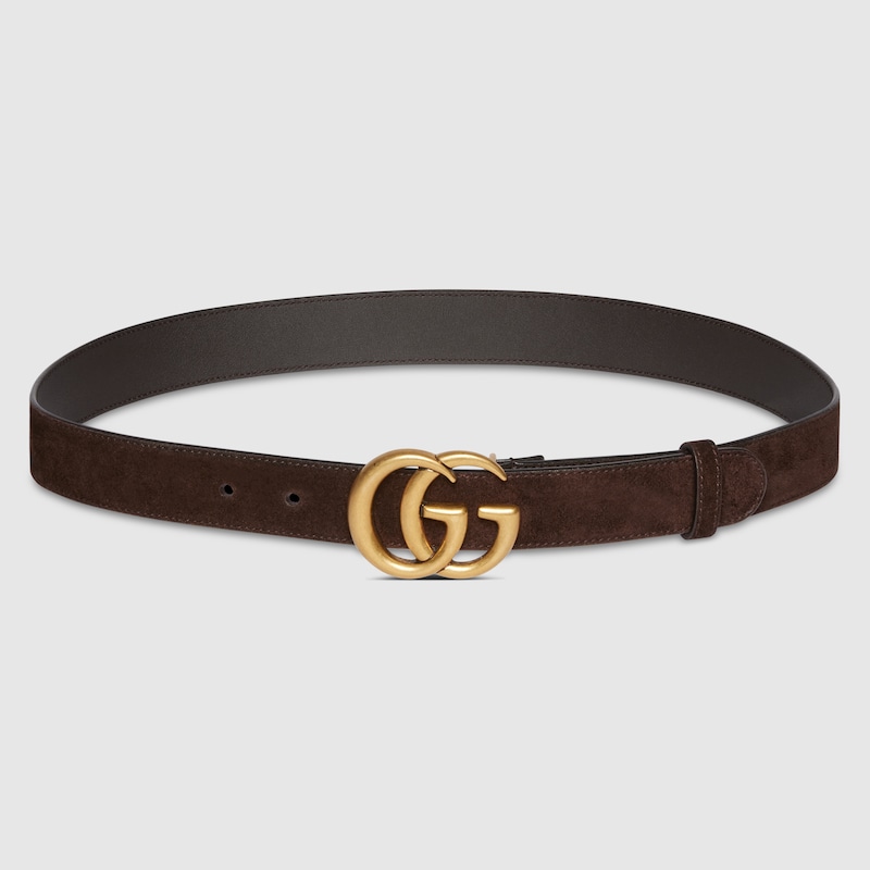 Gucci Gg Marmont Thin Belt In Brown