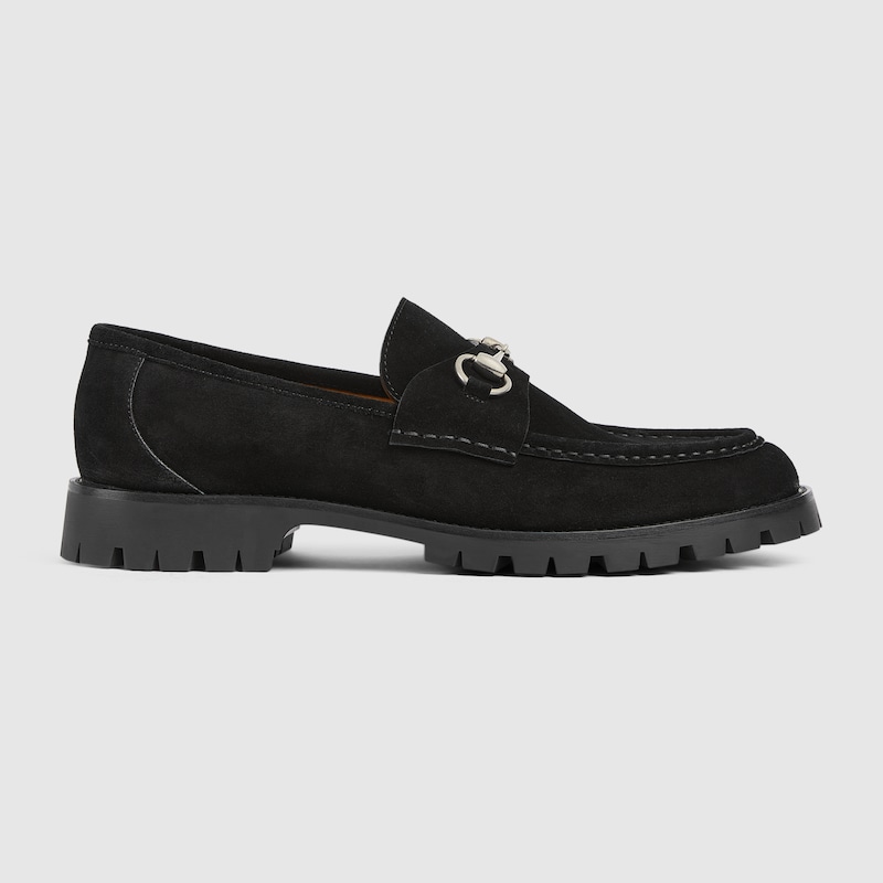Gucci Horsebit Suede Loafers In Black