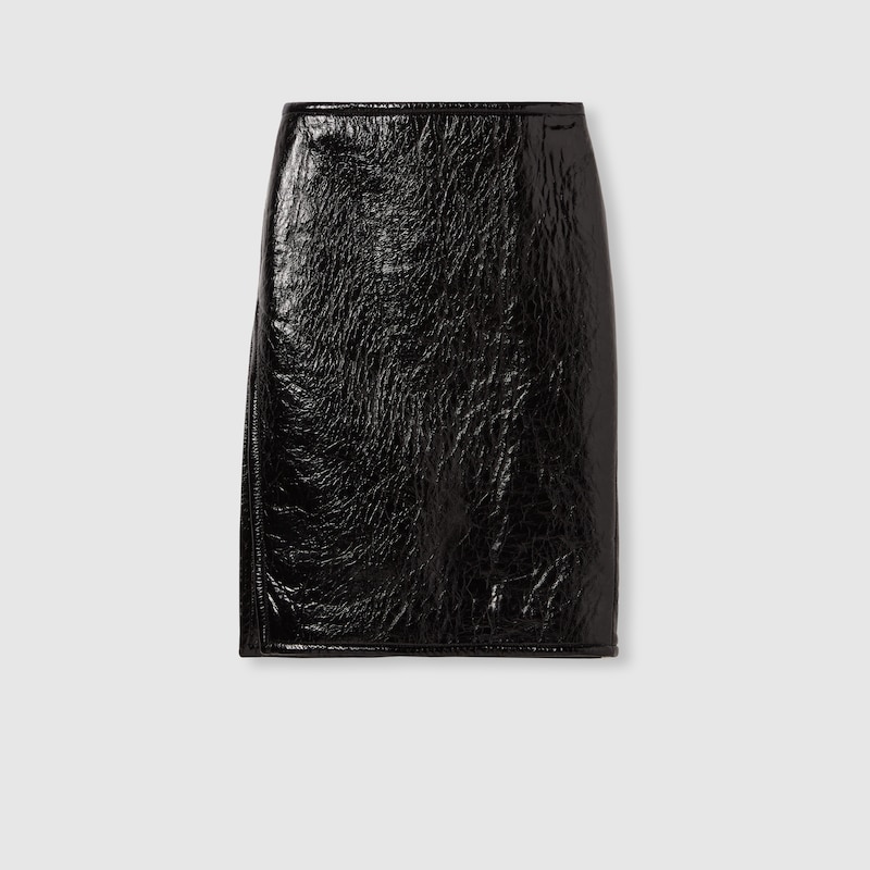 Gucci Glossy Leather Midi Skirt With Side Slit In Black