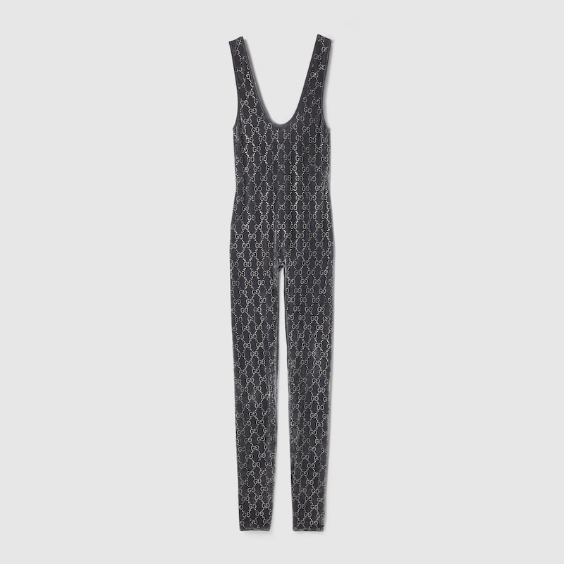 Gucci Crystal Chenille Sleeveless Jumpsuit Pattern In Gray
