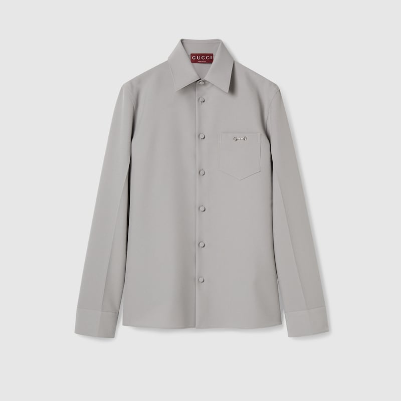 Gucci Technical Panama Shirt With Horsebit In Gray