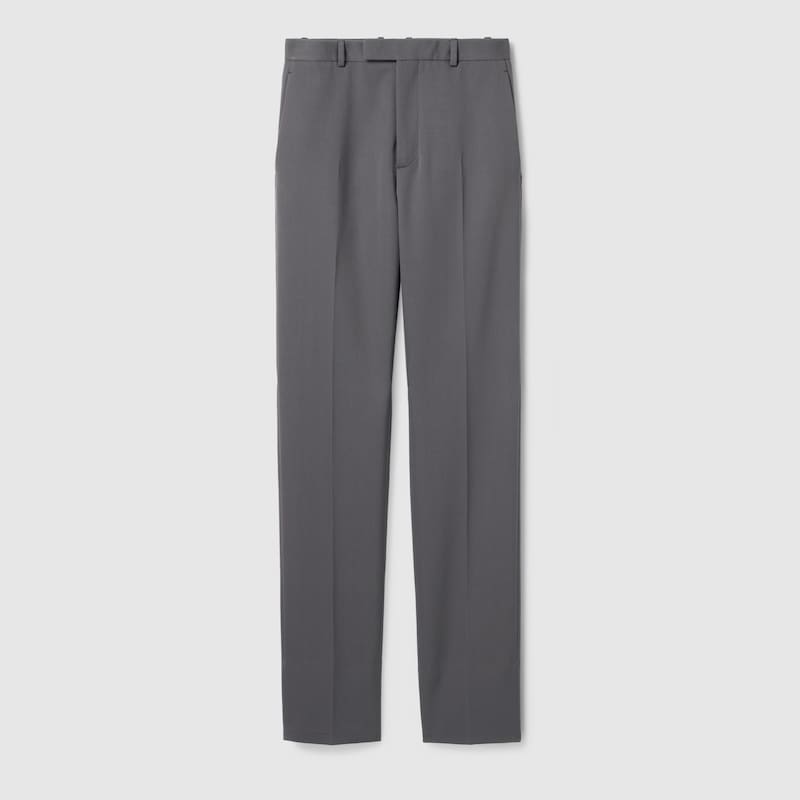 Gucci Heavy Wool Satin Pant In Gray
