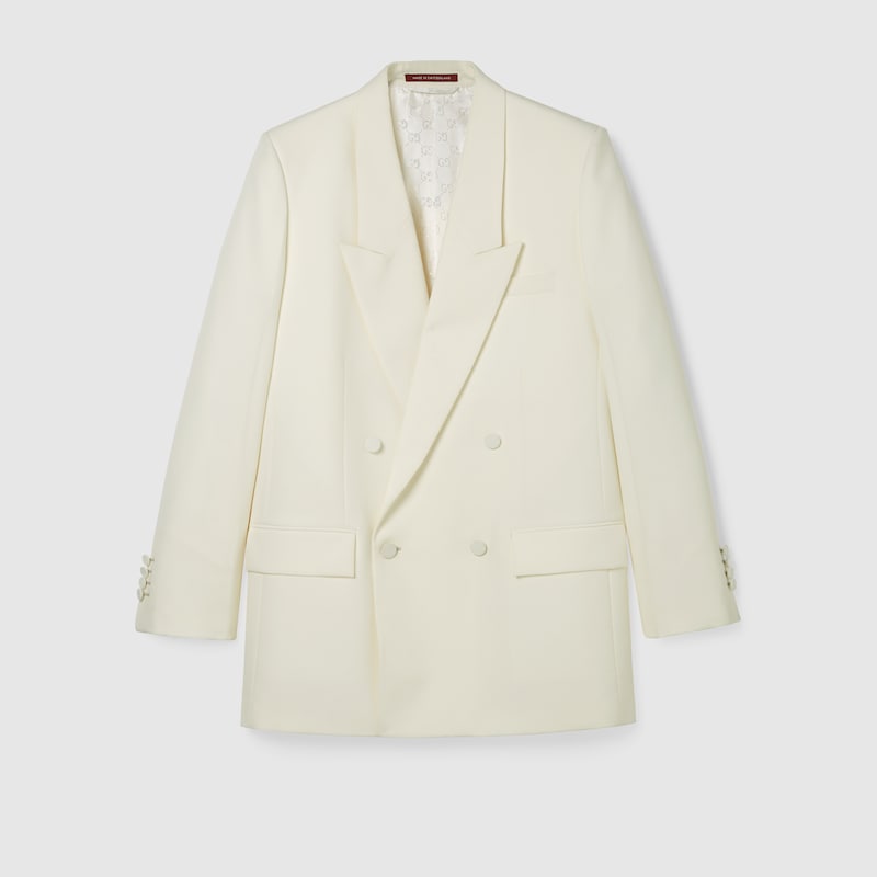 Gucci Double-breast Technical Panama Jacket In Neutral