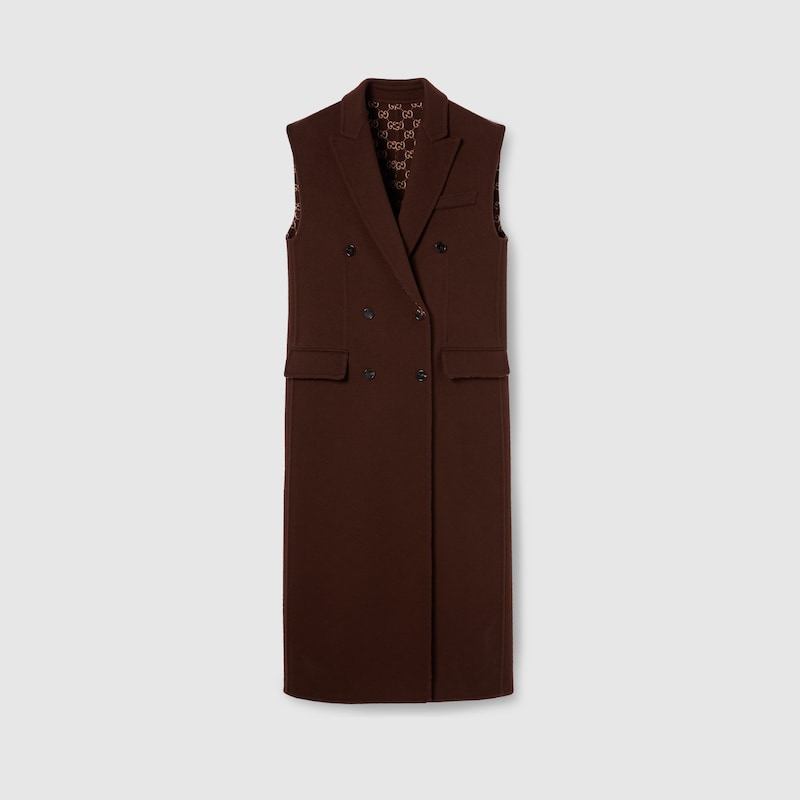 Gucci Long Silk Wool Gilet In Burgundy