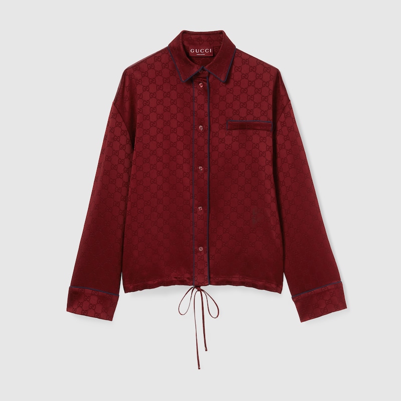 Gucci Womens Rosso Ancora Mix Monogram-pattern Drawstring-hem Satin Shirt In Red