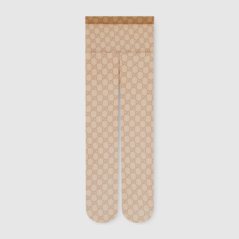 Gucci Printed Stretch Nylon Tights In Sand