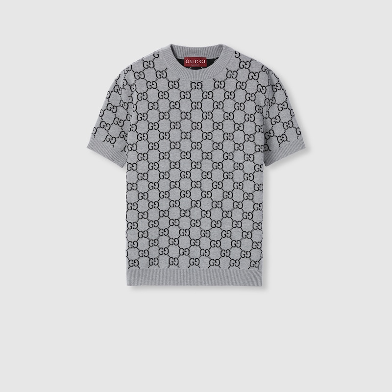Gucci Reversible Gg Wool Jacquard Top In Gray