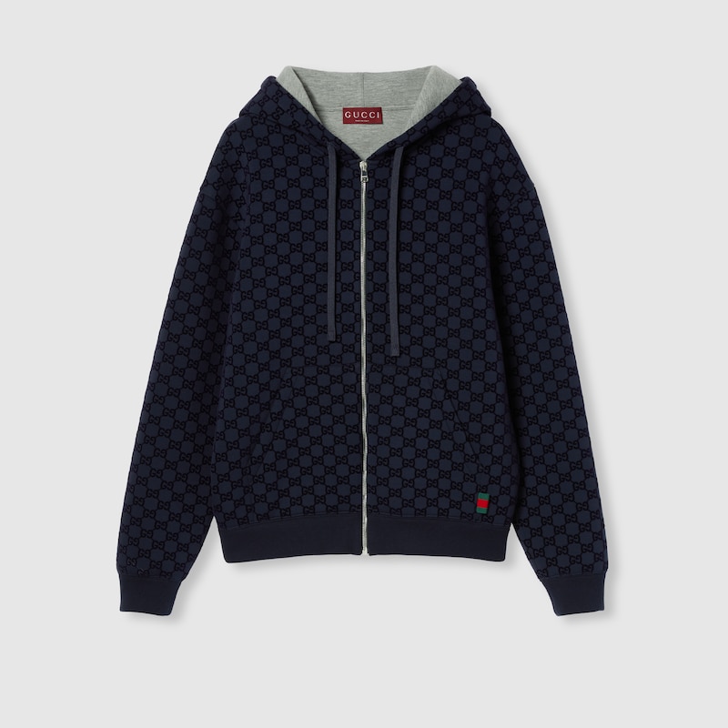 Gucci Printed Double Jersey Viscose Zip Jacket In Blue