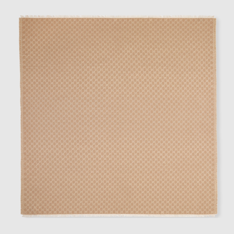 Gucci Printed Gg Cotton Wool Lamé Shawl In Brown