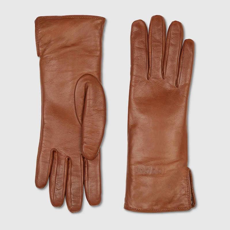 Gucci Leather Gloves In Brown
