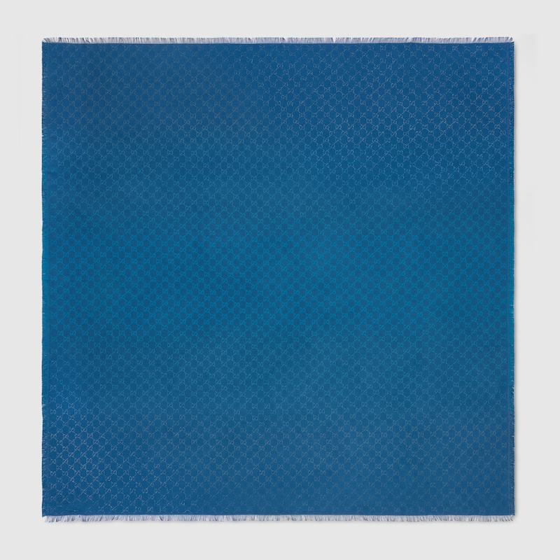 Gucci Printed Gg Cotton Wool Lamé Shawl In Blue