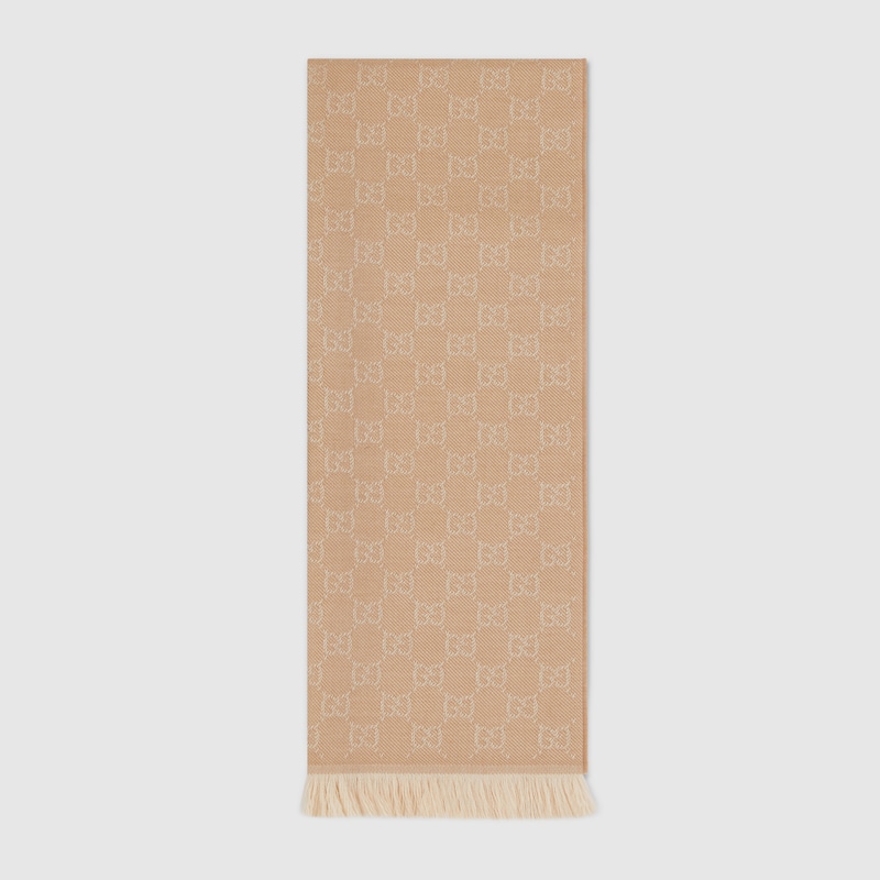 Gucci Gg Wool Scarf In Brown