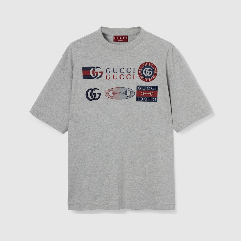 Gucci Printed Cotton Jersey T-shirt In Gray