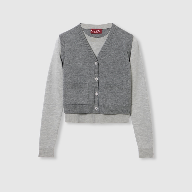 Gucci Wool Silk Top With Vest Overlay In Gray