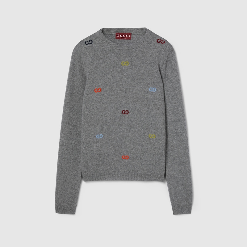 Gucci Fine Cashmere Sweater With Intarsia In Gray