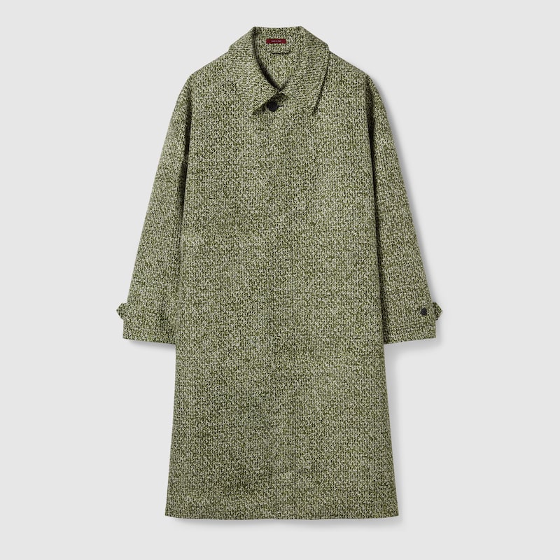 Gucci Bonded Poplin Coat With Bouclé Print In Green