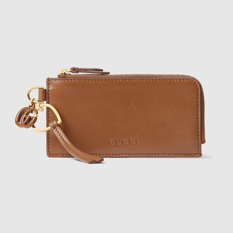 Gucci Card Case With Double G Charm In Brown