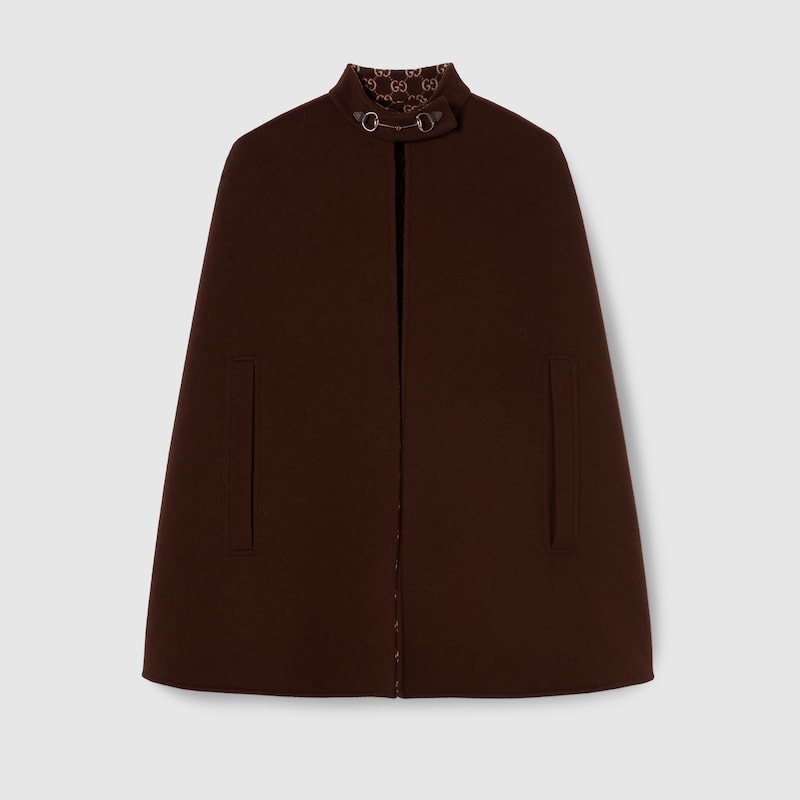 Gucci Silk Wool Cape With Horsebit In Blue