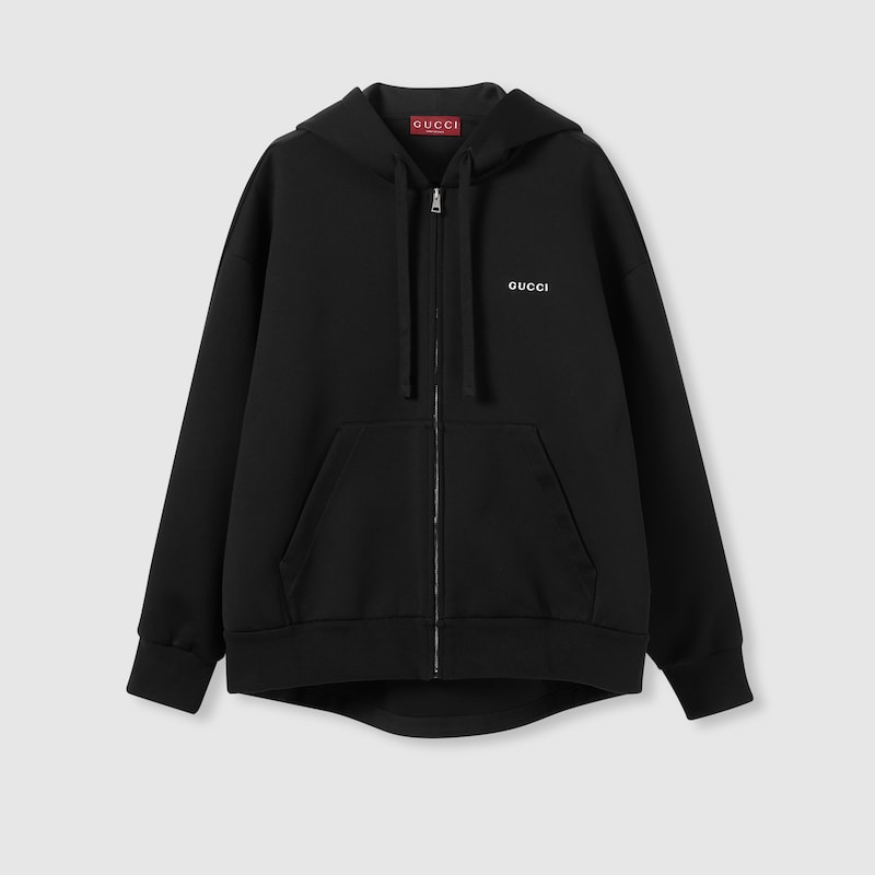 Gucci Cotton Jersey Hooded Zip Sweatshirt In Black