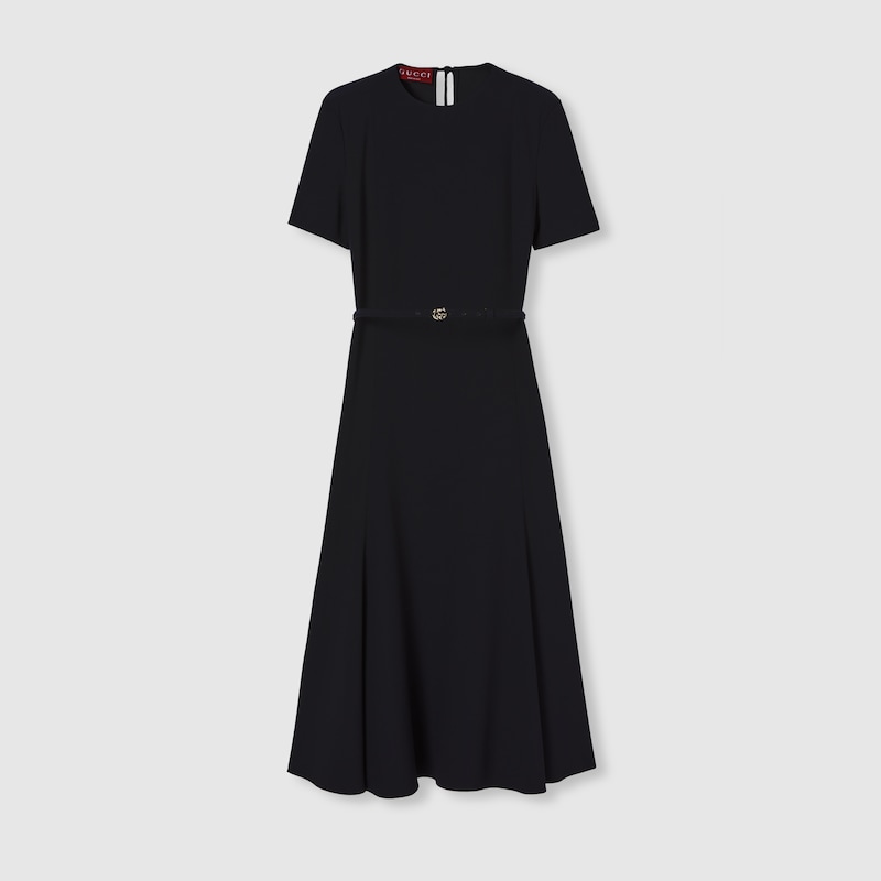 Gucci Satin Dress With Double G Belt In Black