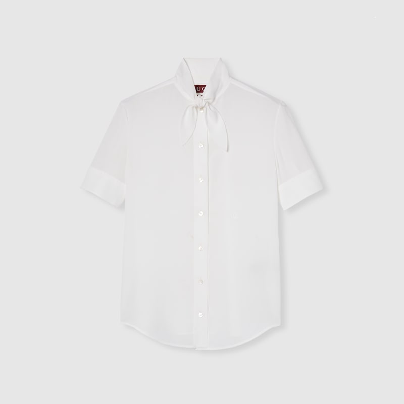 Gucci Silk Crêpe De Chine Shirt With Embroidery In White
