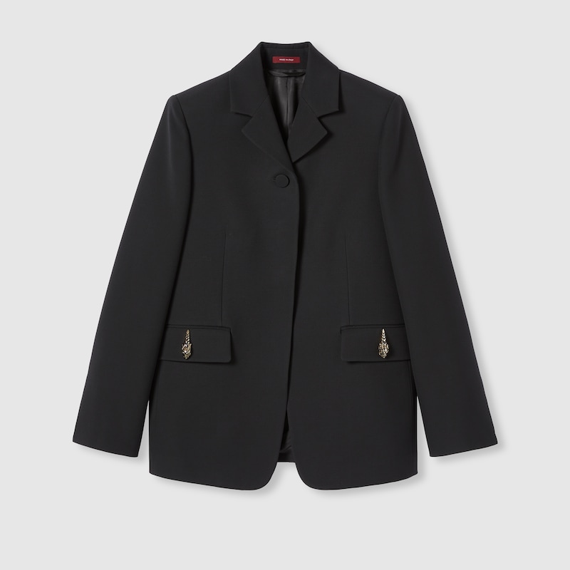 Gucci Crêpe Wool Silk Jacket With Tiger In Black