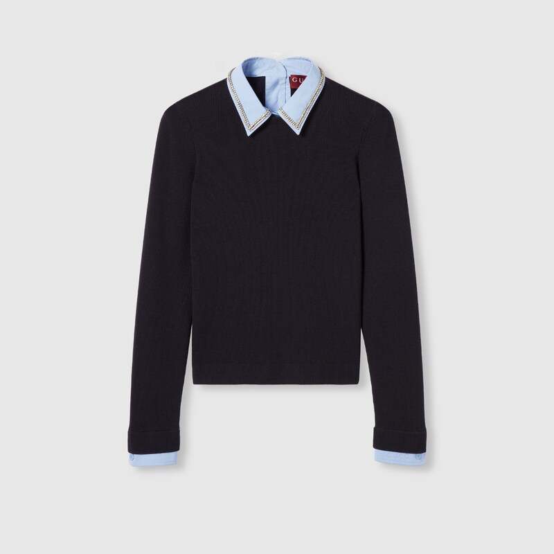 Gucci Wool Sweater With Embroidery In Blue