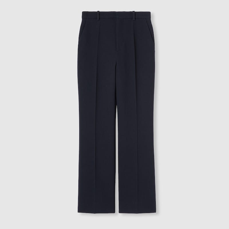 Gucci Light Wool Crêpe Pant With Embroidery In Blue