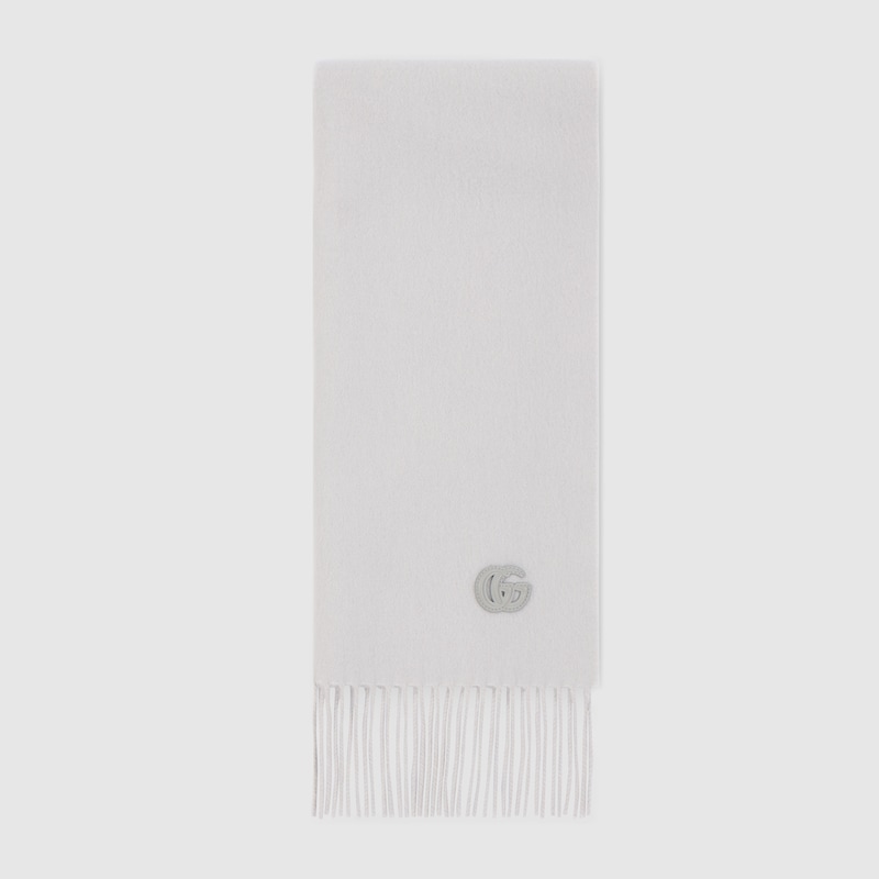 Gucci Cashmere Scarf With Patch In Gray