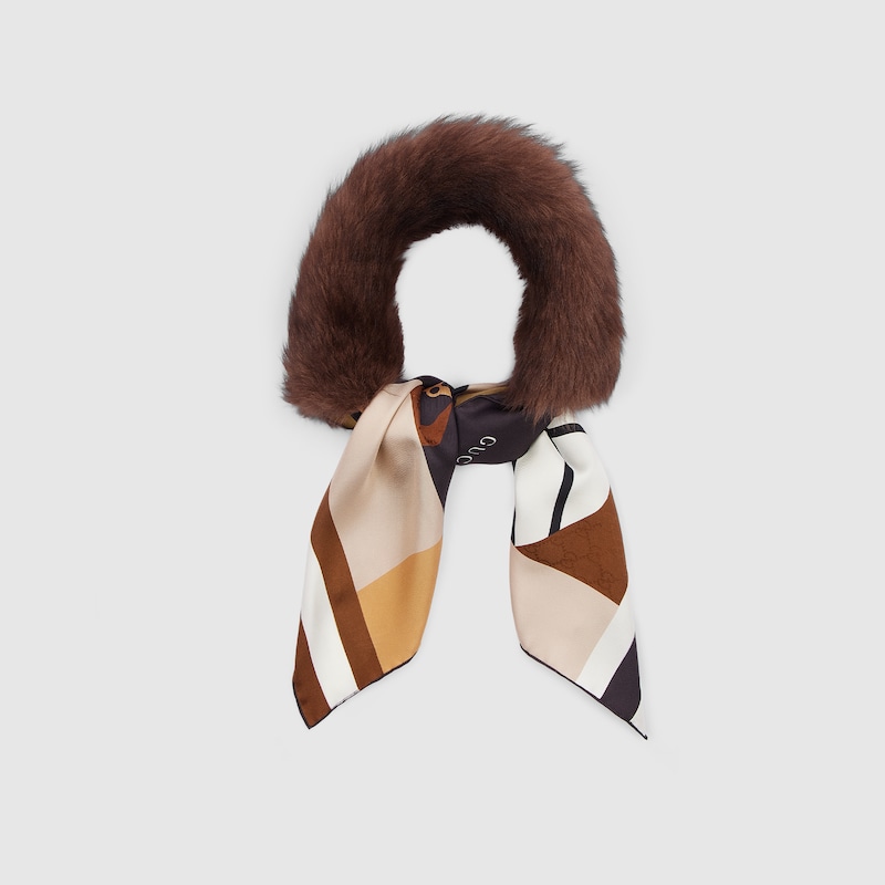 Gucci Fuzzy Fabric And Silk Neck Tie In Brown