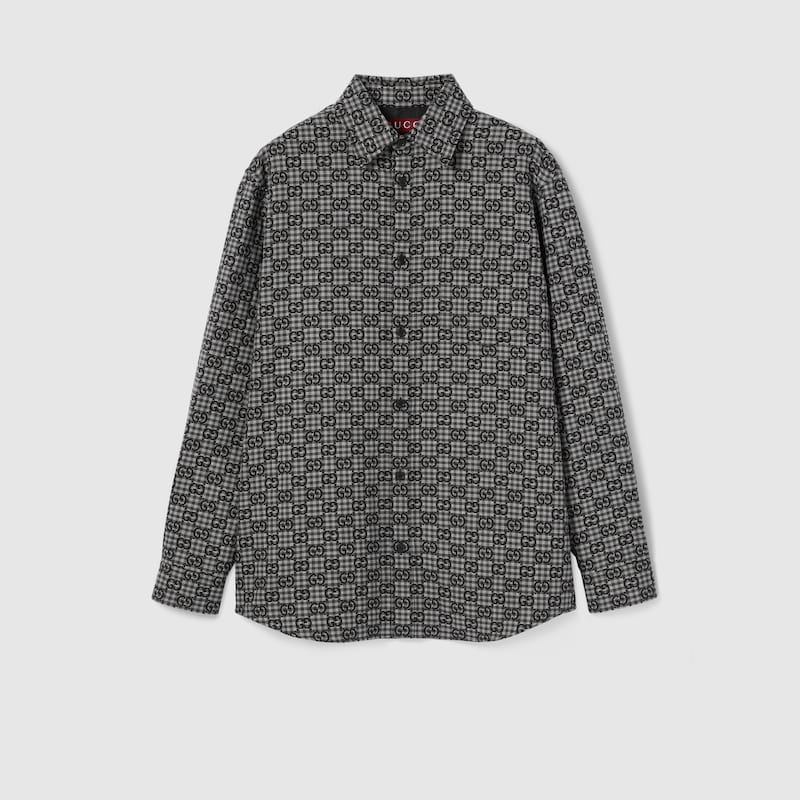 Gucci Gg Gingham Cotton Wool Jacquard Shirt In Gray