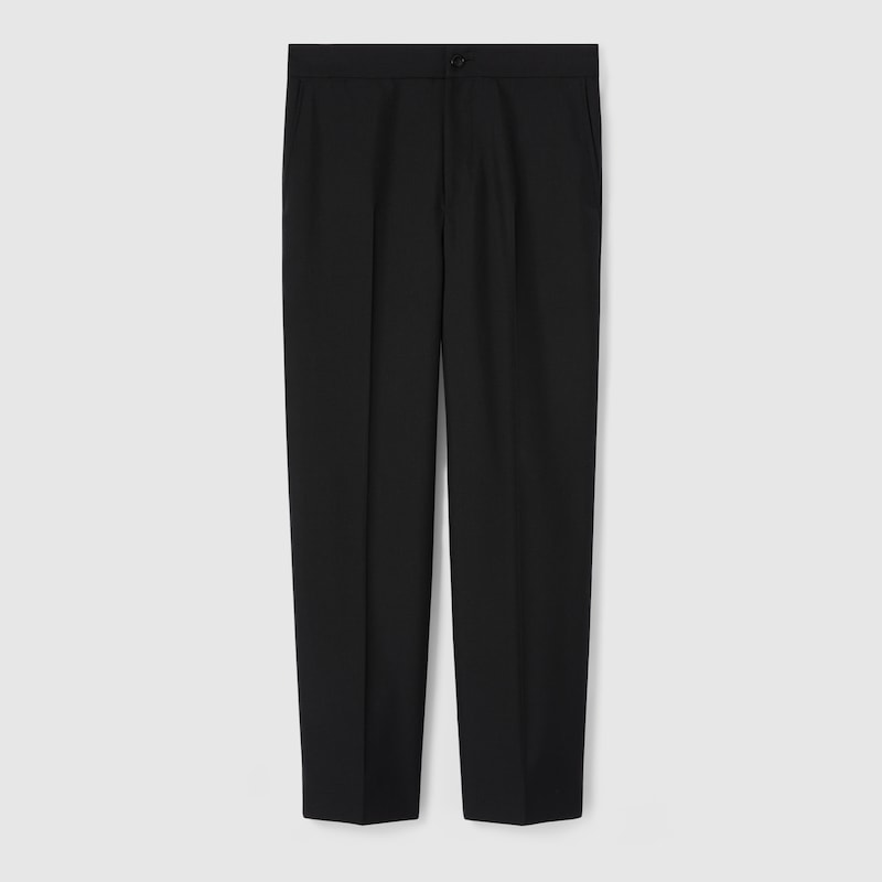 Gucci Wool Blend Twill Pant With Logo In Black