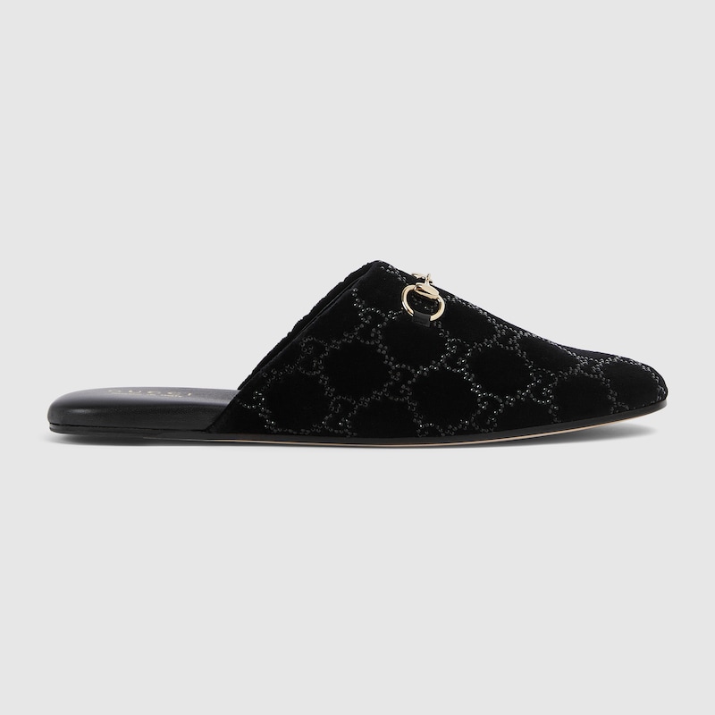 Gucci Damen-mules Mit Gg Kristallen Und Horsebit In Black