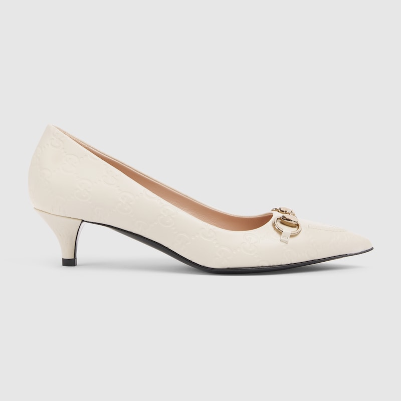 Gucci Gg Horsebit Leather Pumps In White