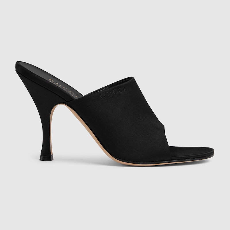 Gucci 95mm Satin Heeled Sandals In Black