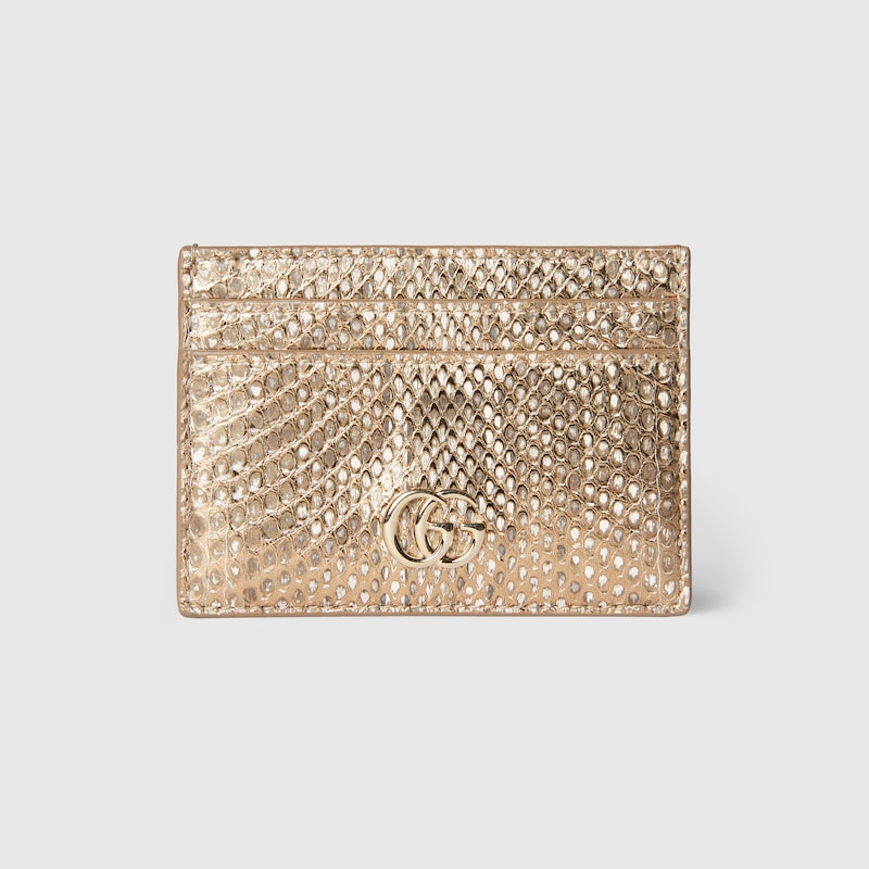 Gucci Gg Marmont Python Card Case In Gold