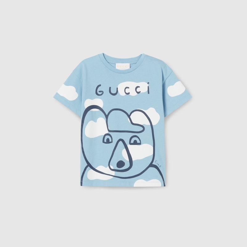 Gucci Babies' Cotton T-shirt With Print In Blue