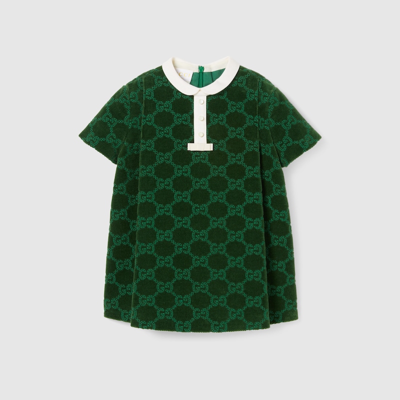 Gucci Baby Gg Cotton Velvet Dress In Green