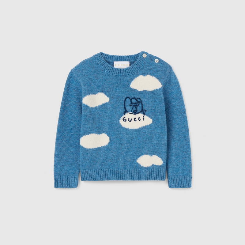 Gucci Wool Sweater With Embroidery In Blue